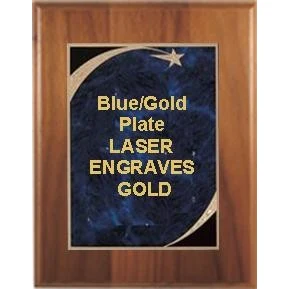 7" x 9" Cherry Finish Plaque with a Blue Victory Star Marble Plate 1