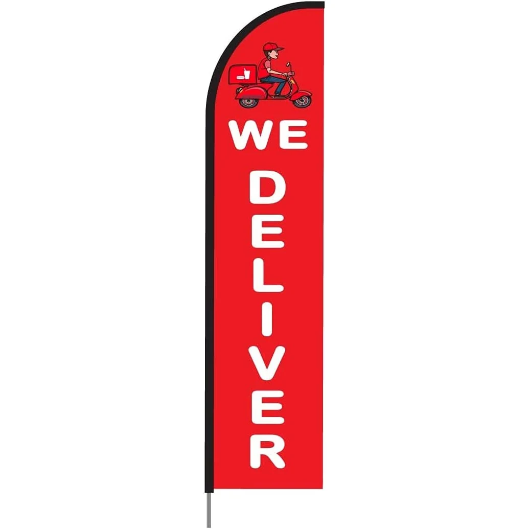 We Deliver Feather Flag Swooper Banner Pole Kit Outdoor Store Sign Display, 15ft - Red 1