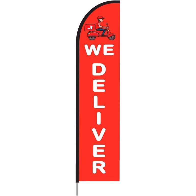 We Deliver Feather Flag Swooper Banner Pole Kit Outdoor Store Sign Display, 15ft - Red
