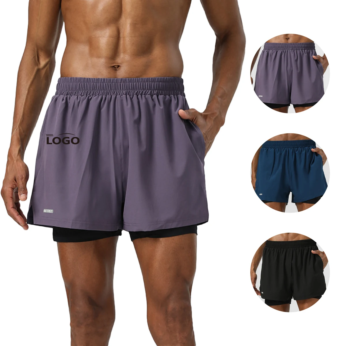 Men's 2-in-1 Sports Shorts - Reflective Elements 1
