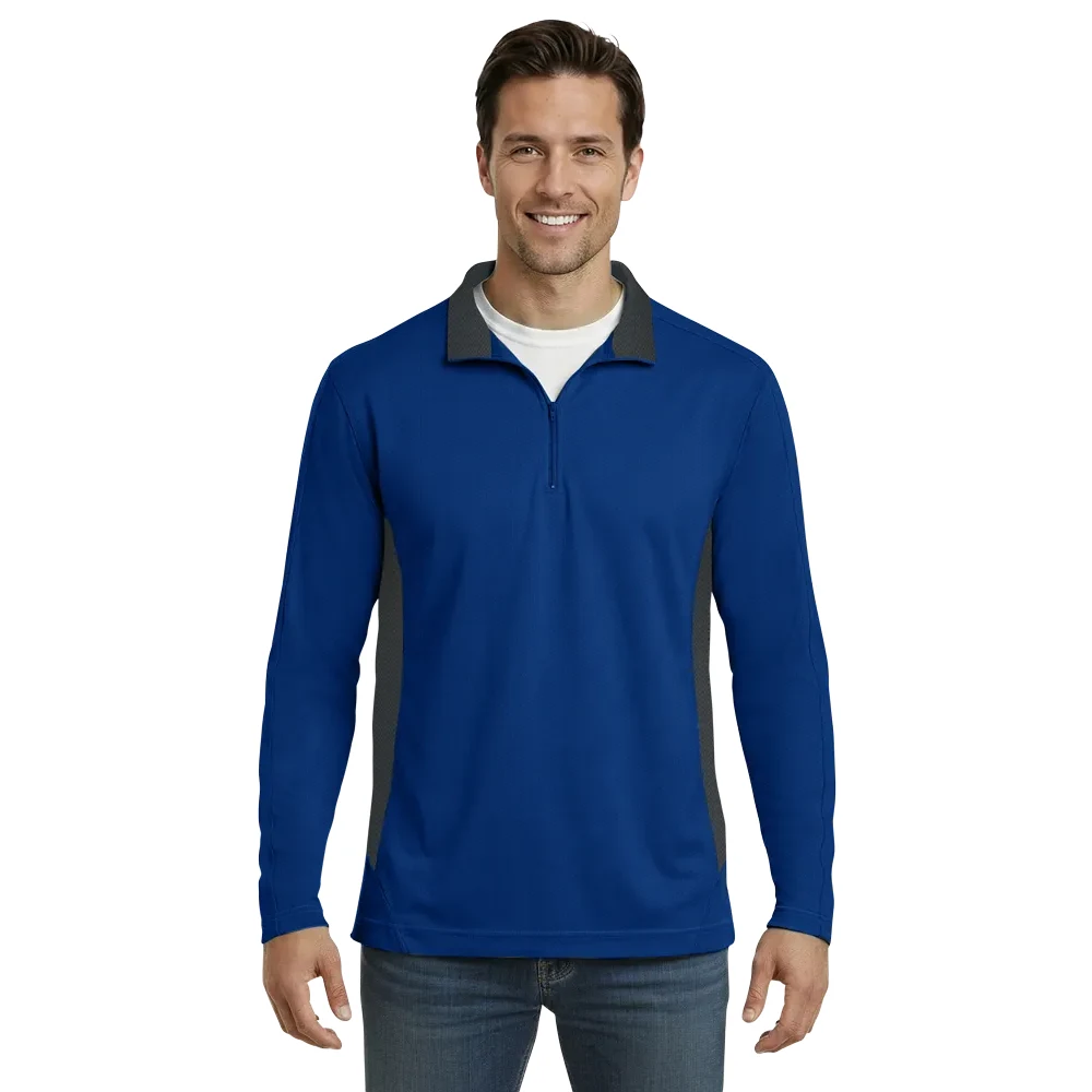Men's Wicking Colorblock L/S Zip Pullover, custom hoodie or sweatshirt with logo imprint 1