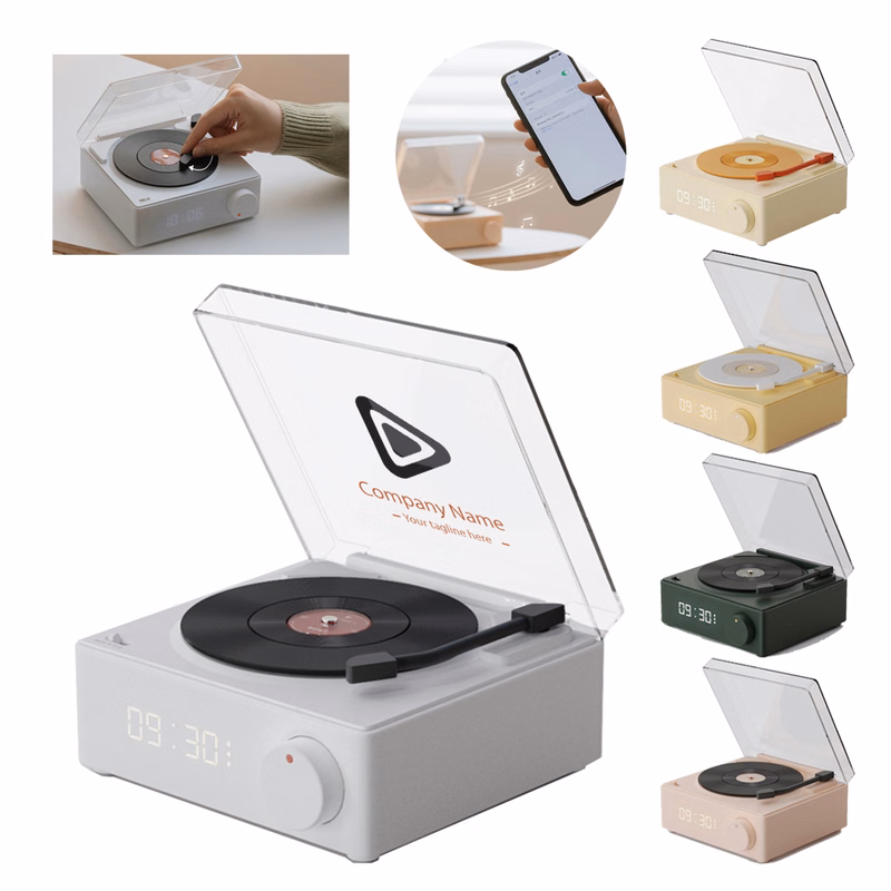 Retro Atomic Alarm Clock Bluetooth Record Player Speaker