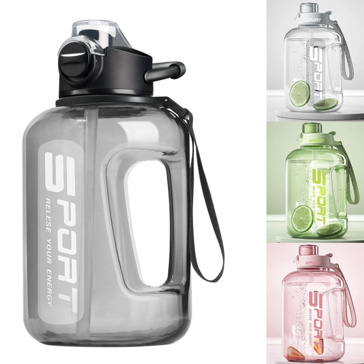 Large Sports Plastic Straw Water Bottle 1