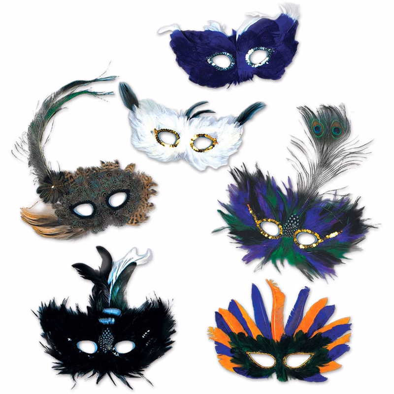 Mardi Gras Feather Masks - Assorted