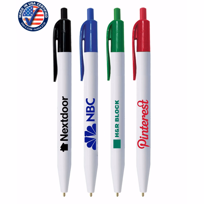 Union Printed - USA ECO White Barrel Click Pens with 1-Color Trim