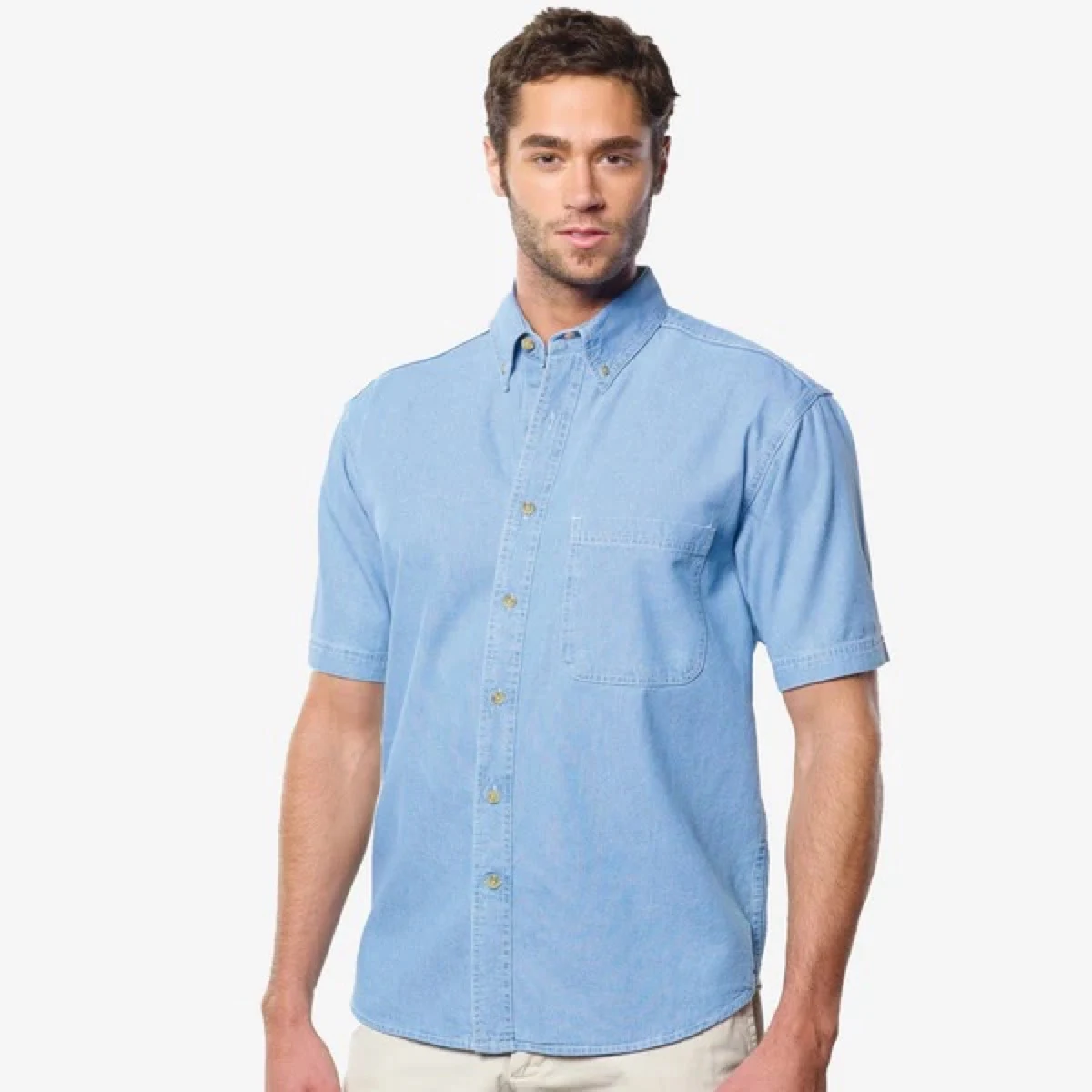 Men's Tall Short Sleeve Cotton Denim Shirt 1