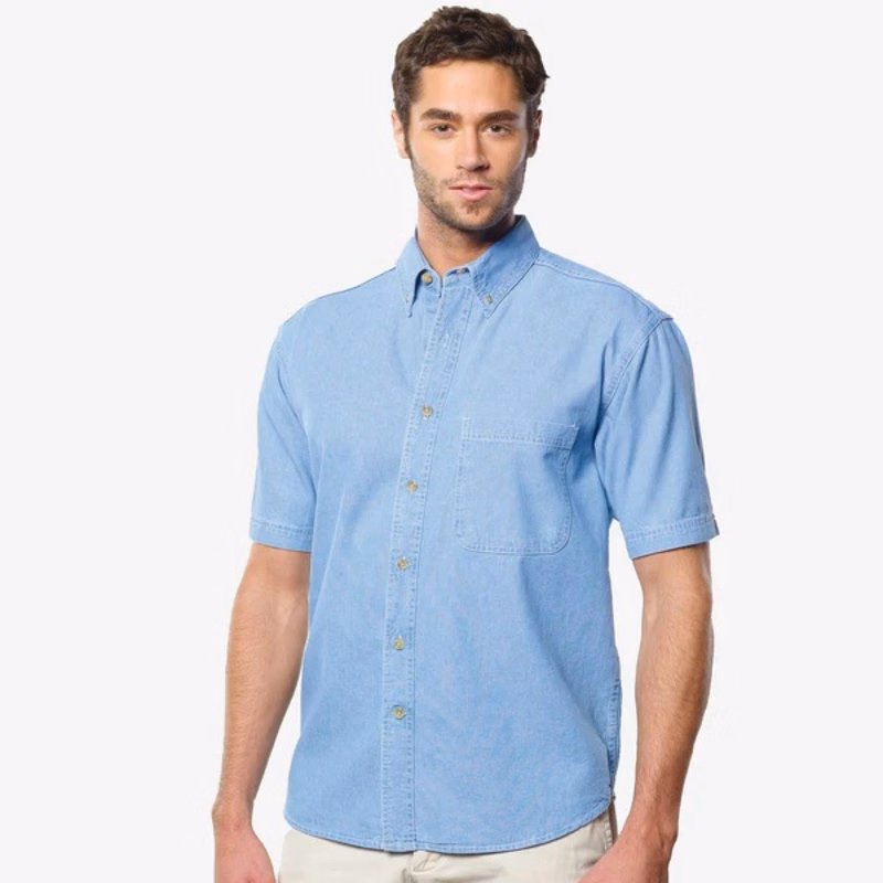 Men's Tall Short Sleeve Cotton Denim Shirt