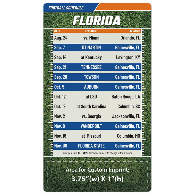 Magnet Football Sport Schedules - 4x7 Round Corners - FLA