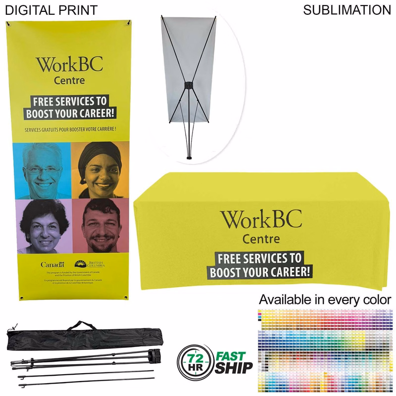 72Hr Fast Ship - Tradeshow Package, Tripod Banner with Graphics DP788 + Sublimated Tablecover SU499