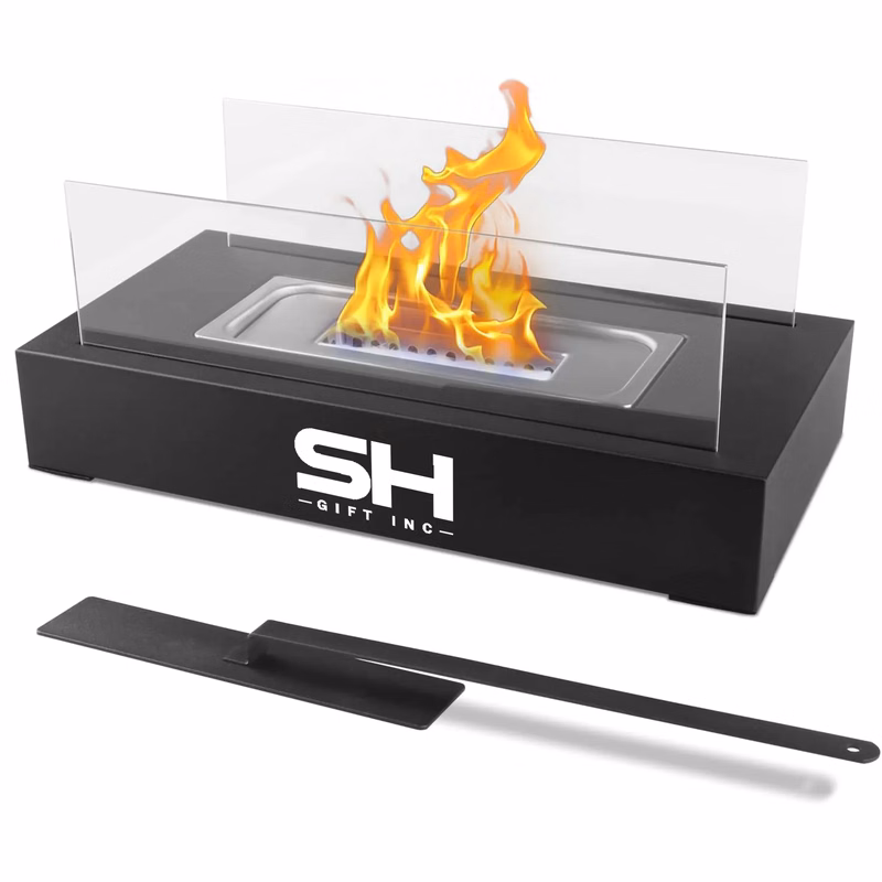 Rectangular Tabletop Fire Pit with Glass Wind Guard