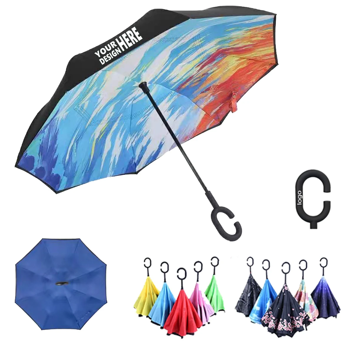 Reverse Folding Umbrella w/ C-Shaped Handle 1