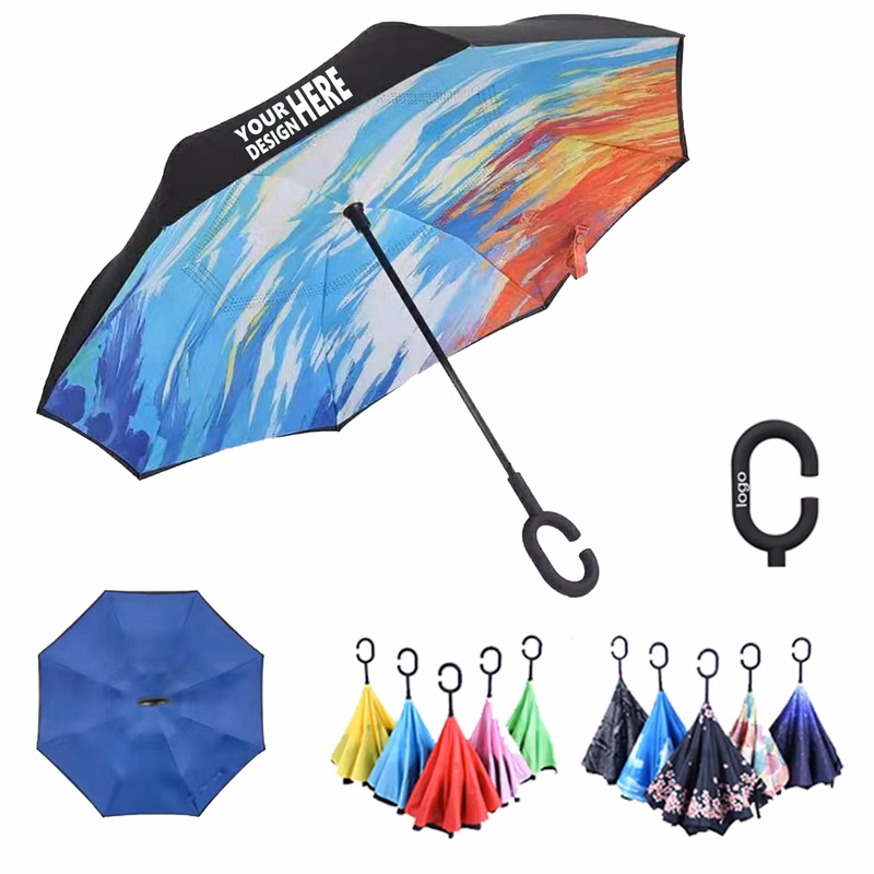 Reverse Folding Umbrella w/ C-Shaped Handle
