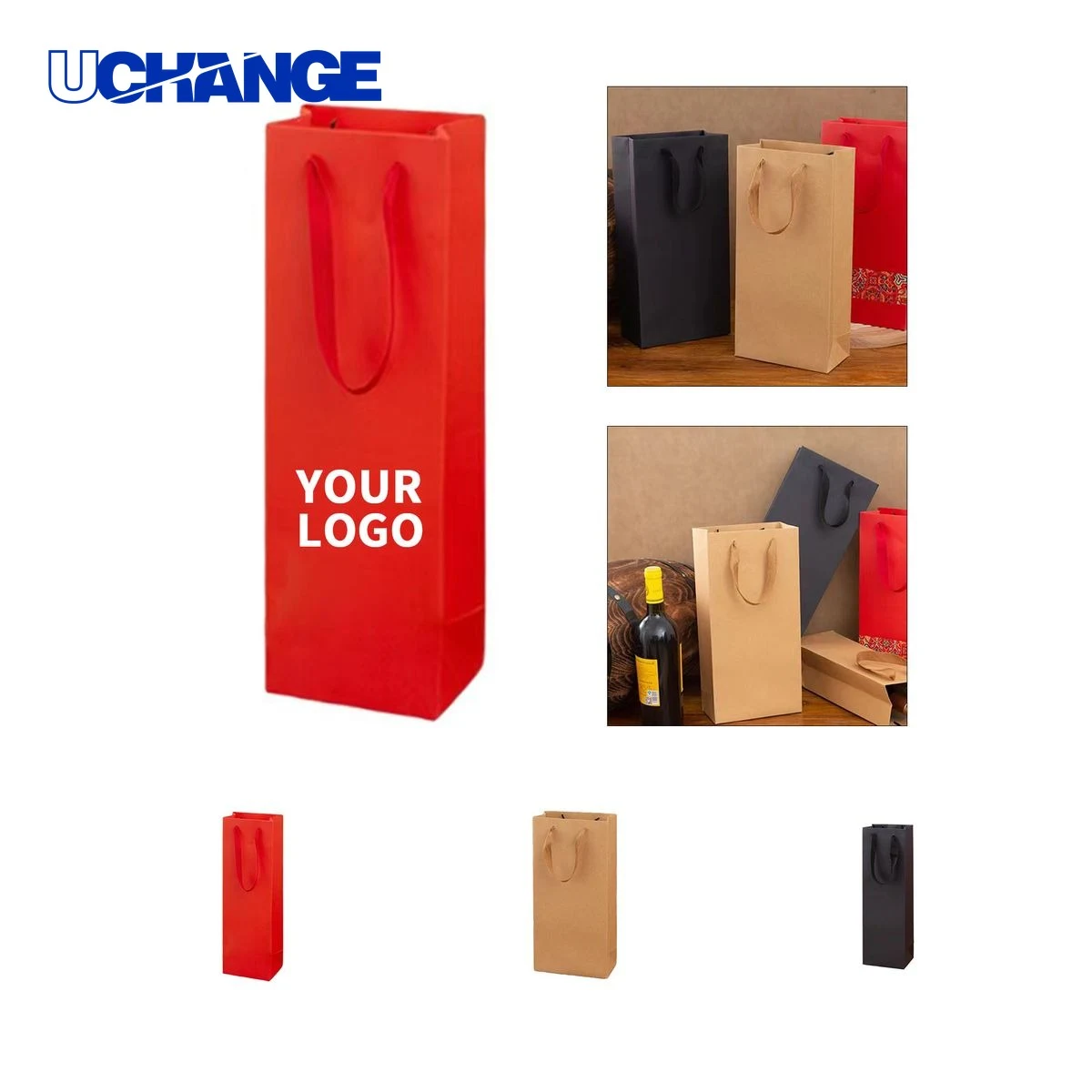 Single Bottle Paper Wine Tote Bag Carrier 1