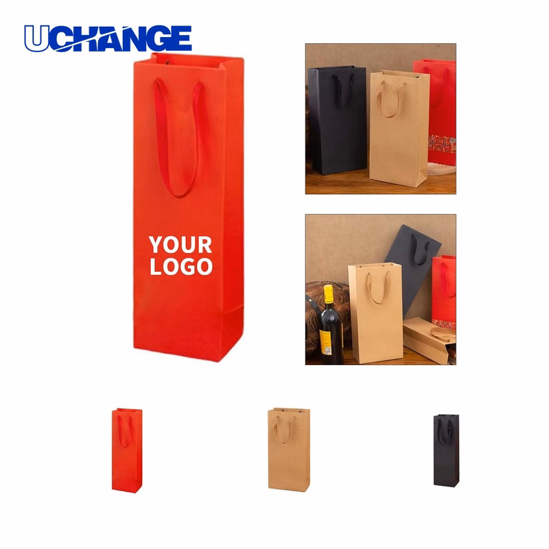 Single Bottle Paper Wine Tote Bag Carrier