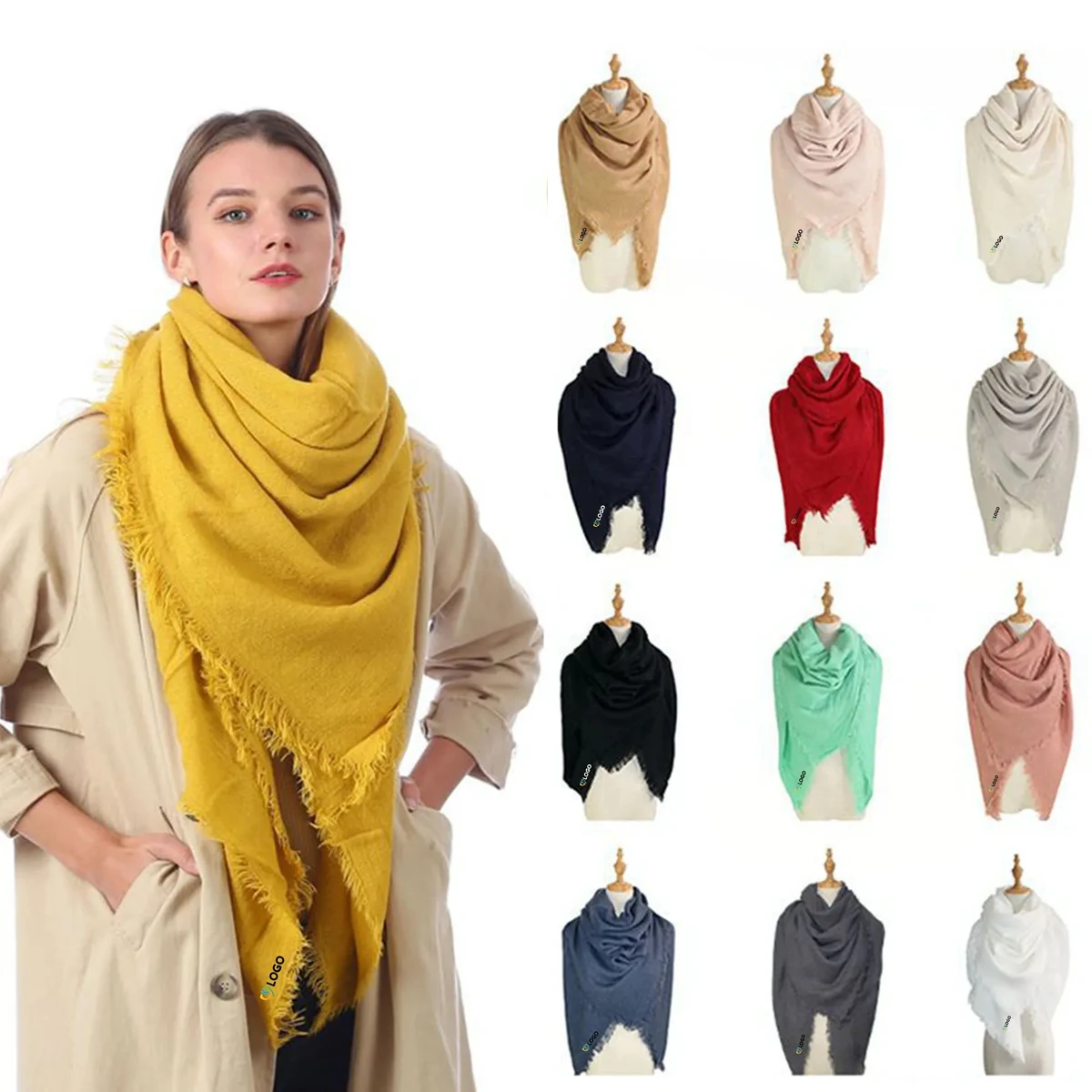 Autumn Winter Keep Warm Pashmina Blanket Solid Color Scarf 1
