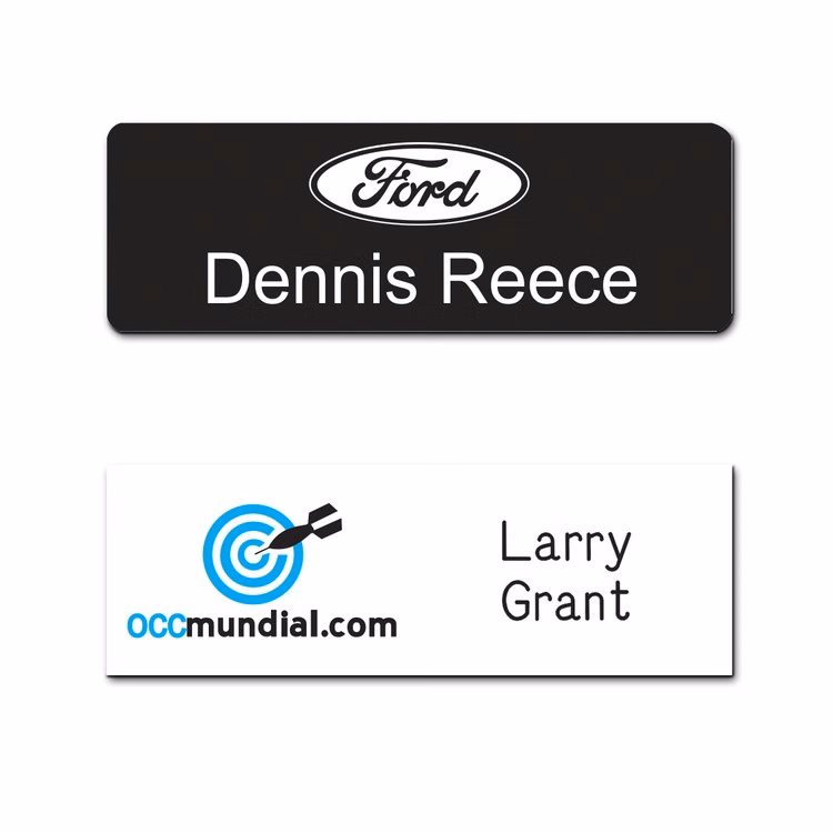 The Olympic UV Printed and engraved name badge on 2-ply  plastic up to 3 sq"