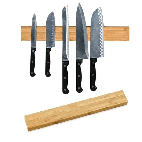 Bamboo Magnetic Knife Rack - Wall-Mounted Organizer 1