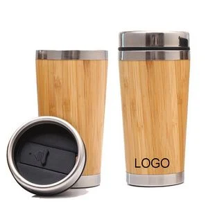 15oz Double Walled Stainless Steel Bamboo Coffee Travel Tumbler 1