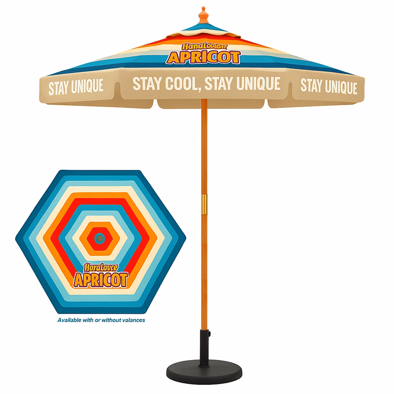 7' Wooden Market Umbrella With Valence ( Full Color )