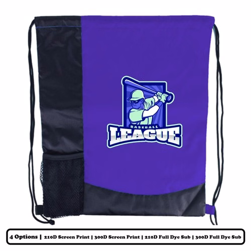 Solid Multi-Panel Polyester Drawstring Bag With Bottle Holder - Screen Print, Heat Press