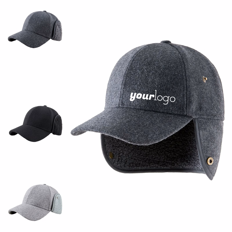 Windproof Wool Blend Earflap Baseball Cap for Cold Weather