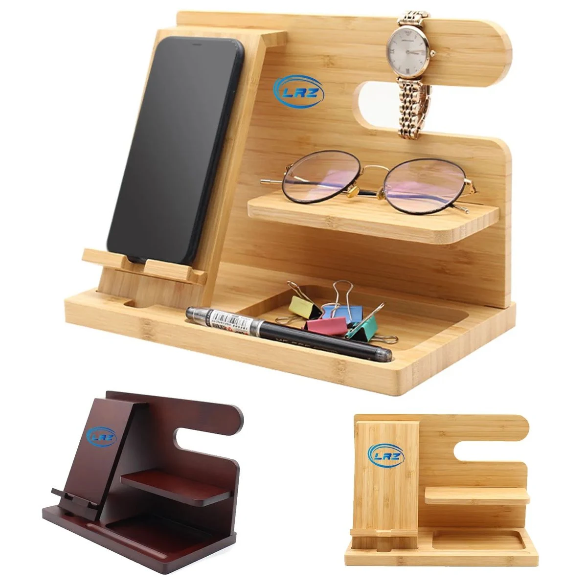 Wood Phone Docking Station Desk Organizer 1