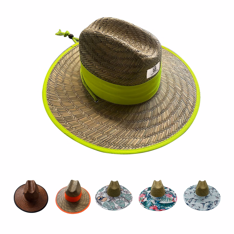 Hand-knitted patch straw hat