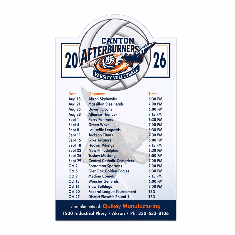 20 Mil Volleyball Schedule Magnet - Full Color