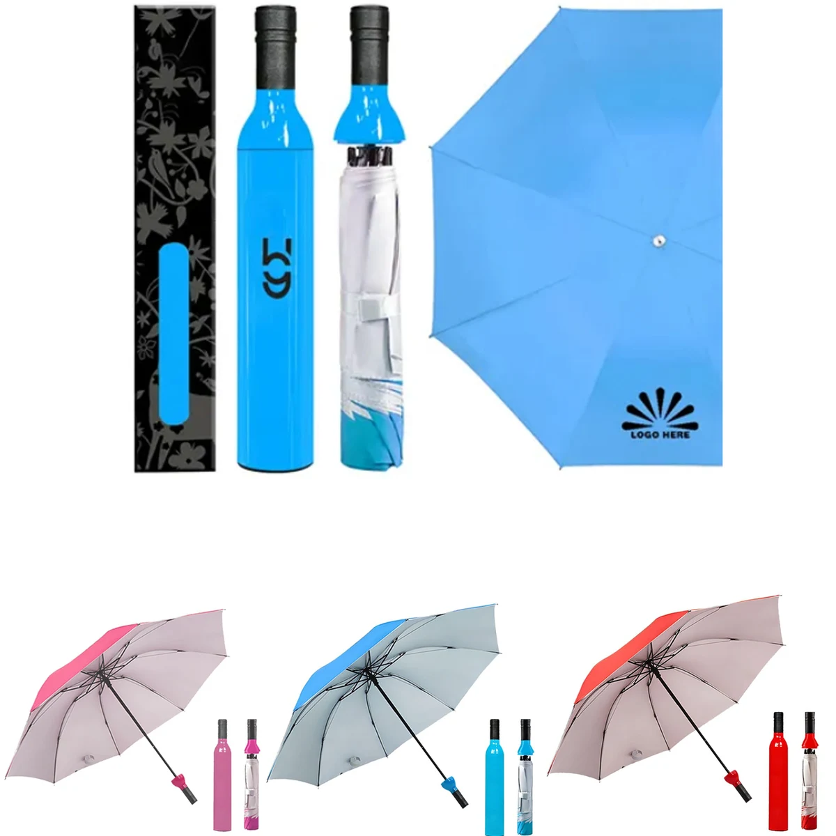 Compact Wine Bottle Folding Umbrella for Sun & Rain Protection 1