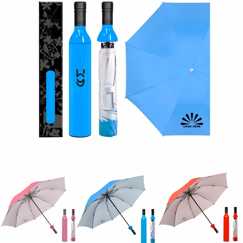 Compact Wine Bottle Folding Umbrella for Sun & Rain Protection