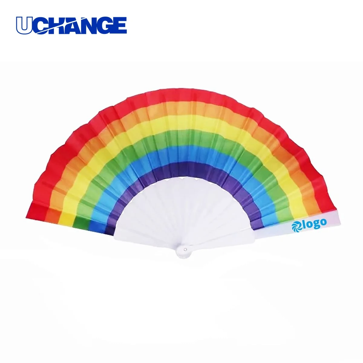 Vibrant 9-Inch Rainbow Folding Hand Fan Tool 1