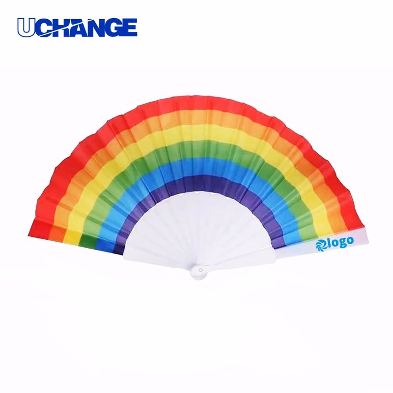 Vibrant 9-Inch Rainbow Folding Hand Fan Tool