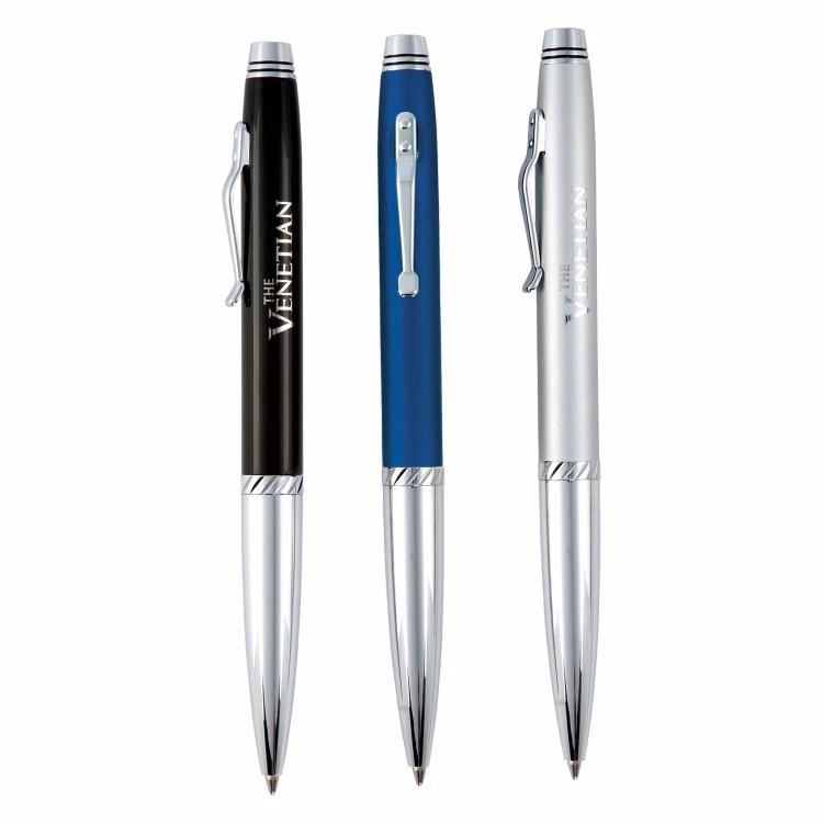 Alpha Brass Twist Action Ballpoint Pen w/ Diamond Cross Cut