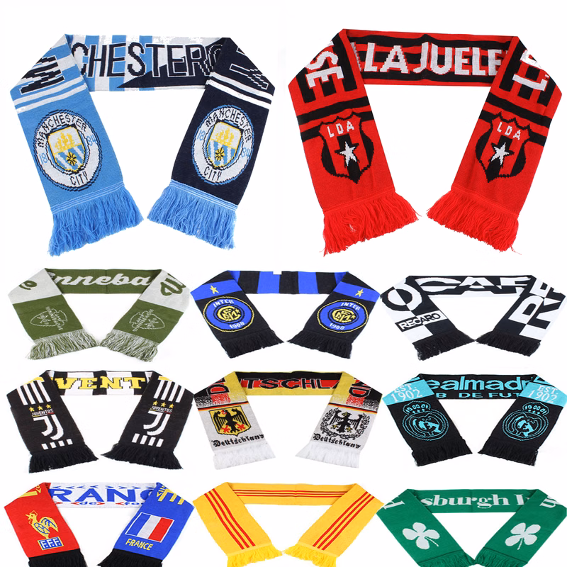 Plush Stadium Knitted Soccer long Scarf with Fringe