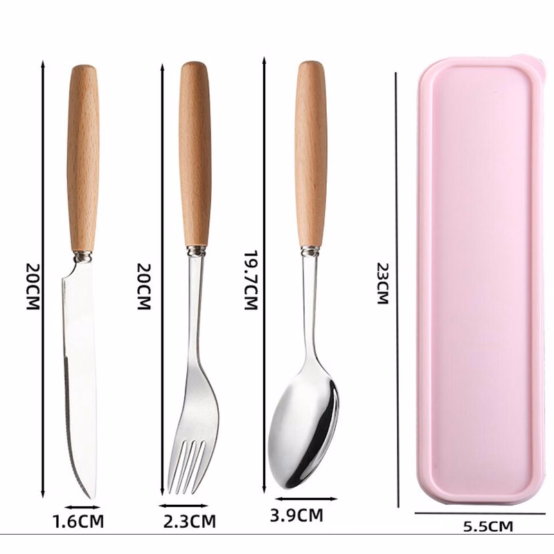 Stainless Steel Knife Fork Spoon Set W/ Wooden Handle