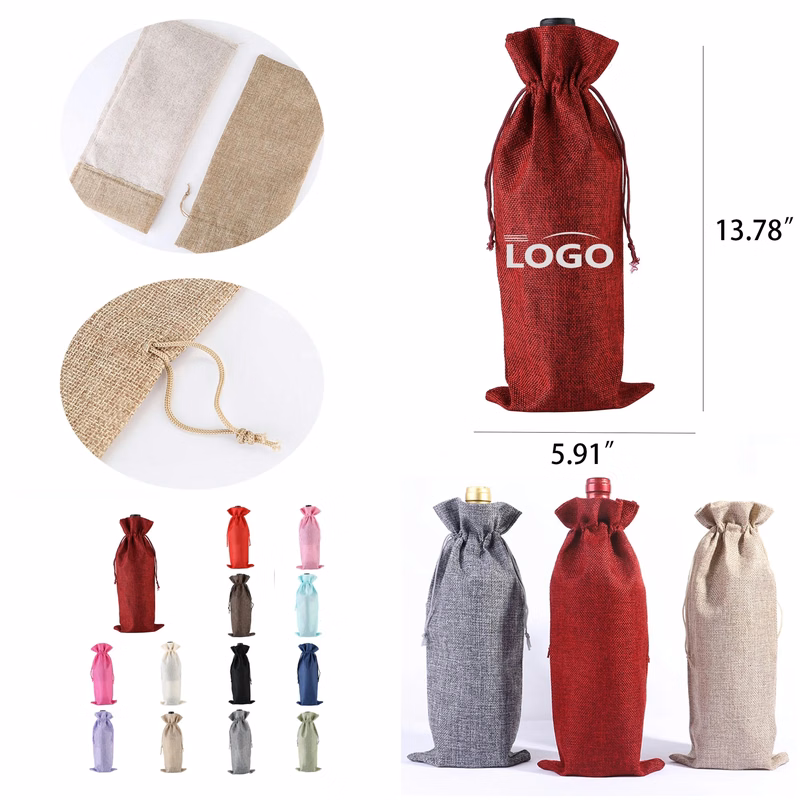 Drawstring Burlap Wine Bag