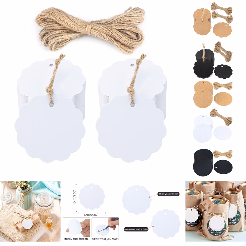 100PCS White Craft Scalloped Paper Gift Tags