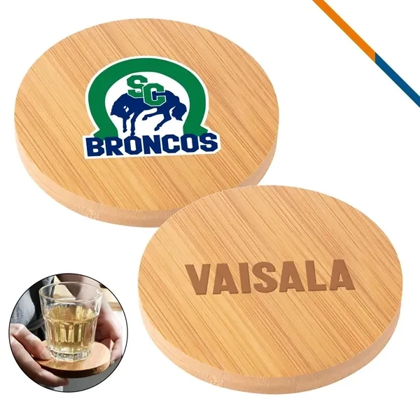 Custom 4.0 Bamboo Round Coaster Natural Finish — Eco-Friendly Hospitality Branding 1