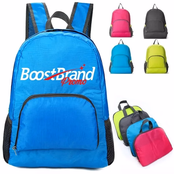 Custom Lightweight Foldable Water-Resistant Backpack with Front Pocket — Travel Essential