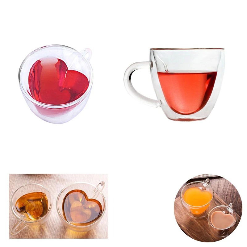 8oz Heart Shaped Double Walled Insulated Glass cup 1