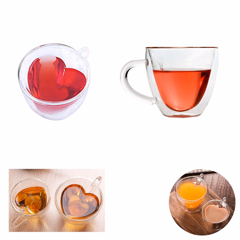 8oz Heart Shaped Double Walled Insulated Glass cup
