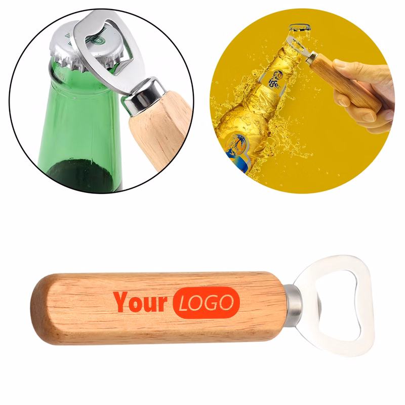 Stainless Steel Simple Wooden Handle Bottle Opener