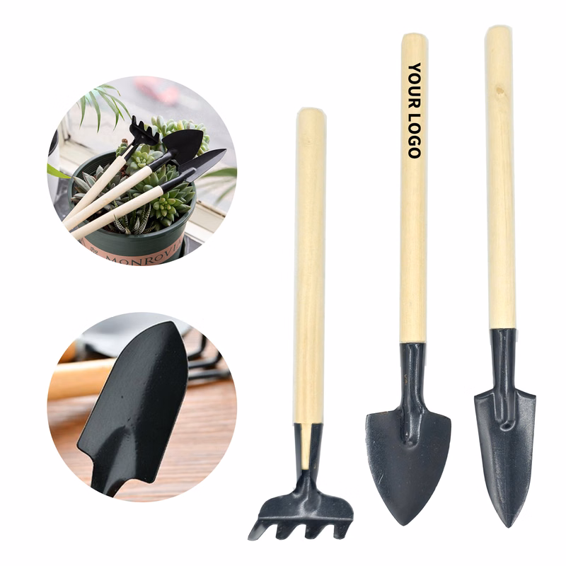 Three Piece Garden Tool Set With Wood Handle
