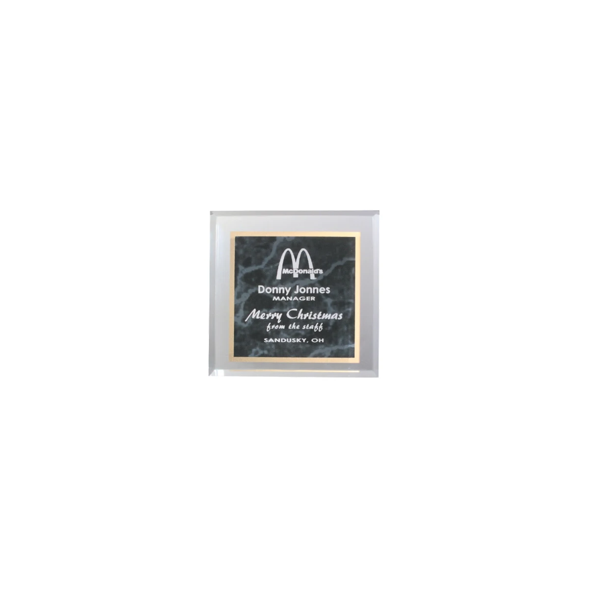 3 3/4" x 3 3/4" Black Marbleized Acrylic Paperweight 1