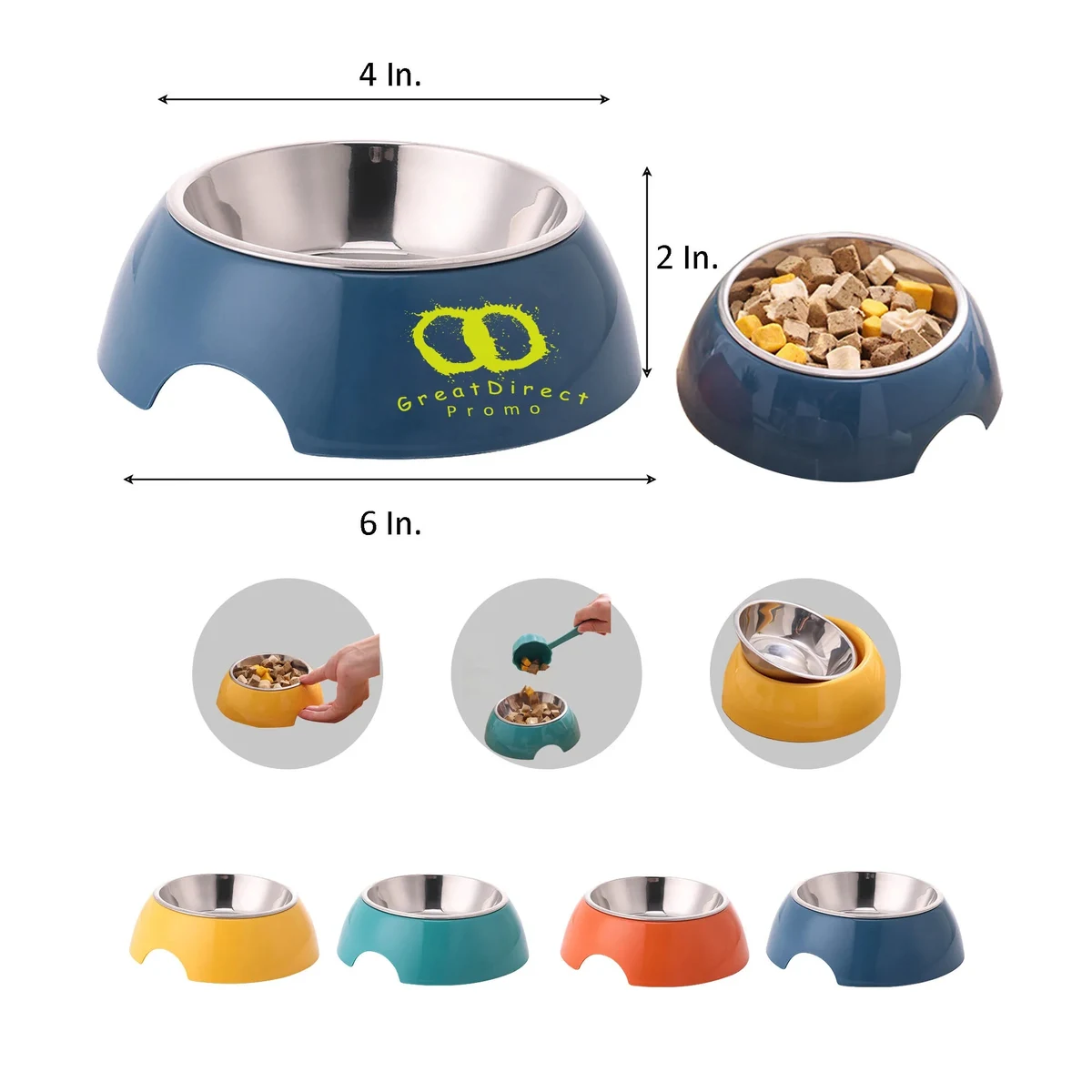 Smooth Stainless Steel Dog Bowl 6"L x 4"W x 2"H 1