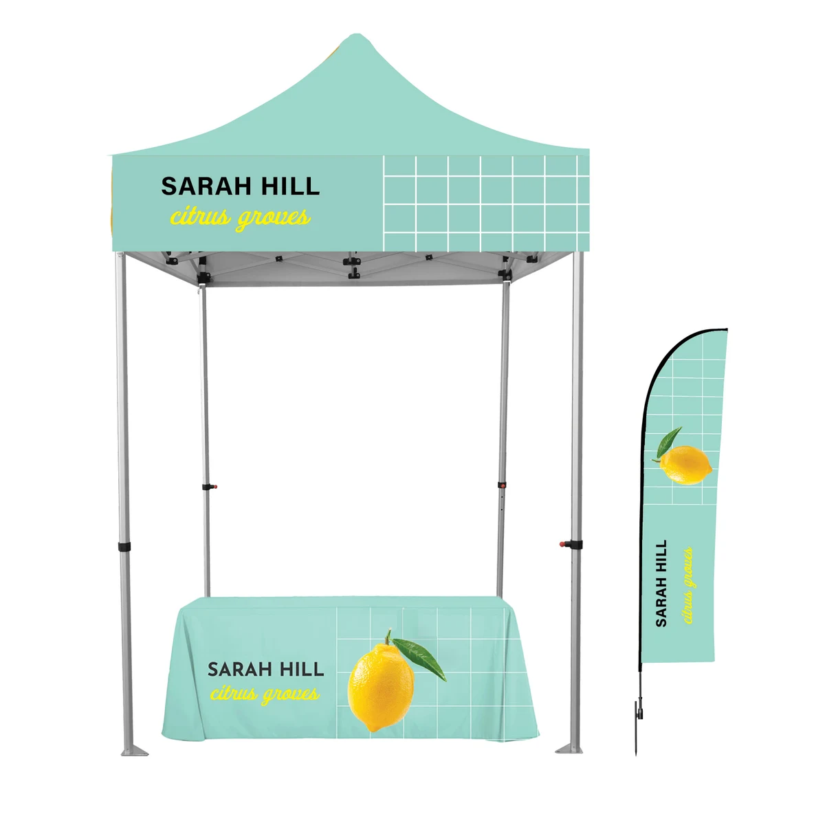 Small Space Kit 6.5'x6.5' Hex Aluminum Frame Tent , 4' Table Cover 6' Feather Flag 1