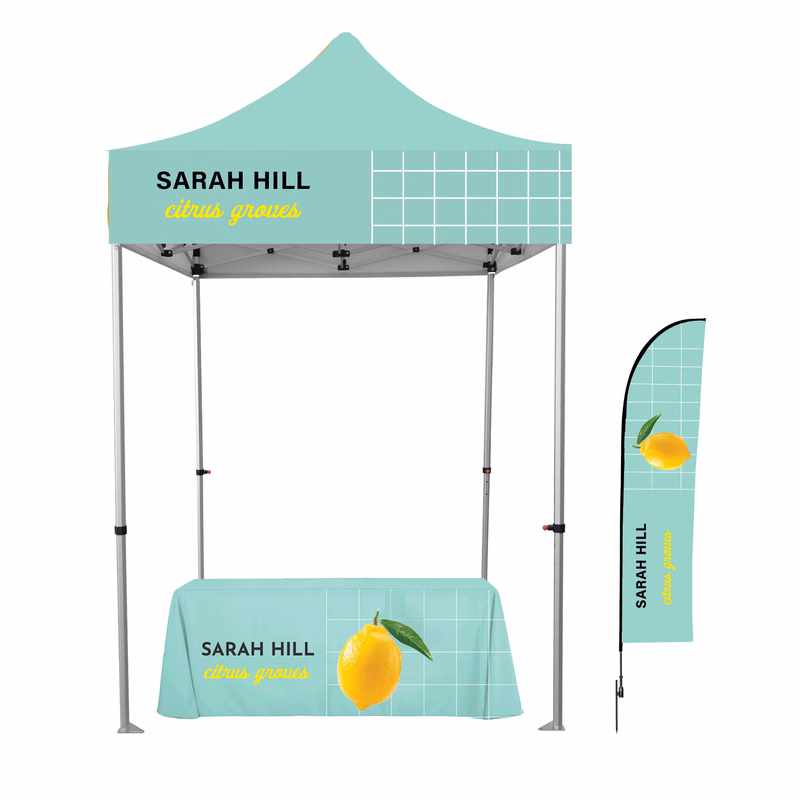 Small Space Kit 6.5'x6.5' Hex Aluminum Frame Tent , 4' Table Cover 6' Feather Flag