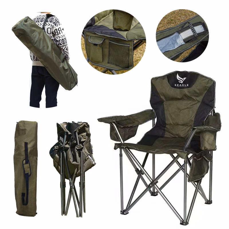 Oversized Padded Camping Chair with Cooler Bag