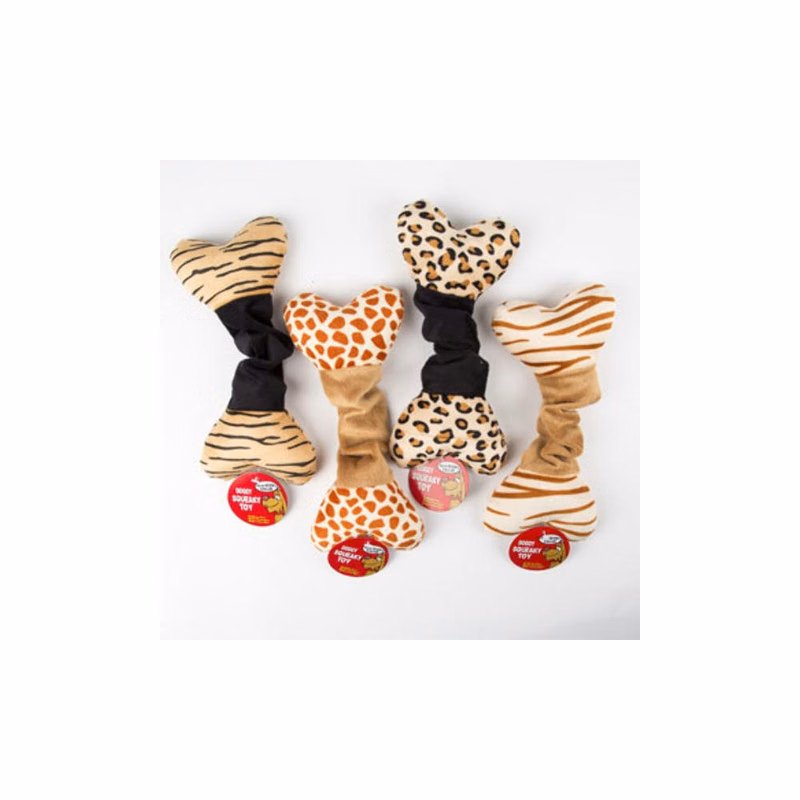 Plush Bone Dog Toys - Animal Prints with Elastic Squeaker