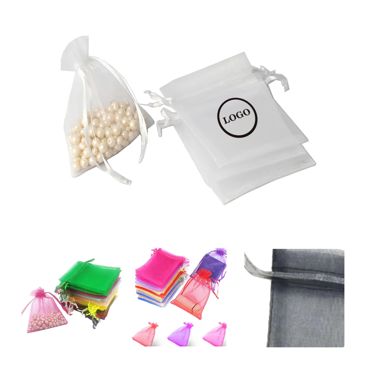 MOQ50 Custom Drawstring Organza Gift Bags With Logo 1